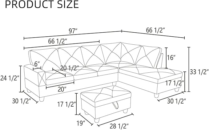 L Shaped Sectional Couches, Modern Modular Sectional Sofa for Living Room Bedroom Furniture, Cozy 4 Seat Couch with Ottoman Storage & Chaise, Gray White