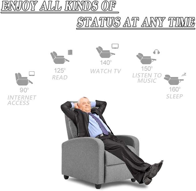 BestMassage | Recliner Chair | with 2 Point Massage Function | Textile Grey | with Lumbar Support, Adjustable Push Back, Footrest & Padded Seat | Easy Assembly | for Living Room, Home Theatre