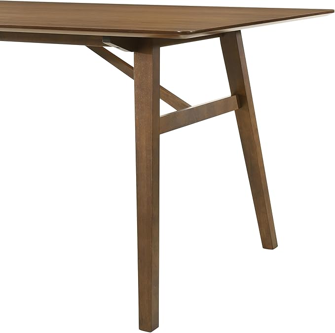 Armen Living Channell Mid Century Modern 6 Piece Walnut Wood Dining Table Set with Bench in Blue Fabric