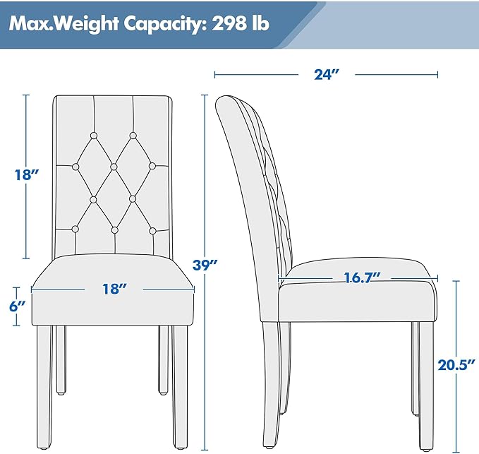 Yaheetech Dining Chairs Set of 2 Modern Style Faux Leather Dining Room Chairs with Solid Wood Legs and Button Tufted Padded for Home Kitchen, Brown