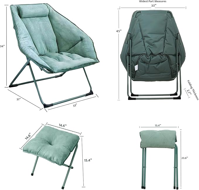 Hexagon Foldable Living Room Chair, Saucer Chair for Adults, Comfy Bedroom Lounge Chair, Moon Chair, Lazy Folding Chair for Dorm Rooms(Ottoman-Green)