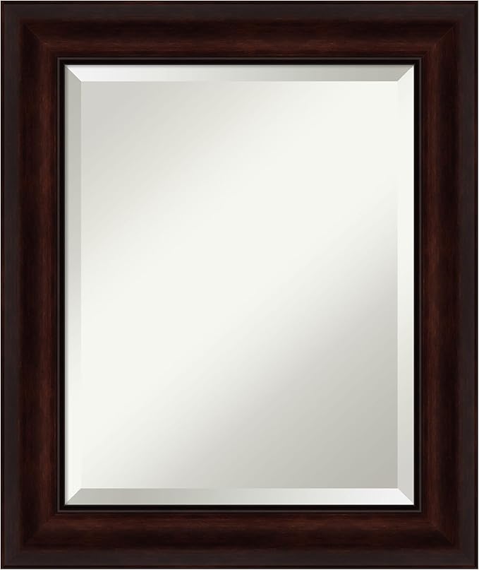 Amanti Art Brown Wall Mirror 25x21 Coffee Bean Brown Rectangle Bathroom Mirror for Wall Decor Living Room, Small Casual Frame, Hangs Horizonally and Vertically, Bathroom Decor, Beveled Edge from WI