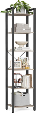VASAGLE 6-Tier Bookshelf, Bookcase with Steel Frame, Book Shelf for Living Room, Home Office, Study, 11.8 x 15.7 x 73.2 Inches, Industrial Style, Heather Greige and Ink Black ULLS101B02