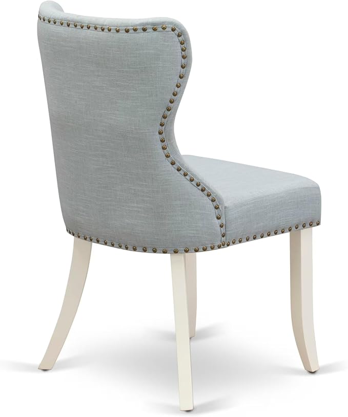 East West Furniture V097SI215-9 9 Piece Dining Room Set Includes a Rectangle Kitchen Table with V-Legs and 8 Baby Blue Linen Fabric Parsons Dining Chairs, 40x72 Inch, Multi-Color