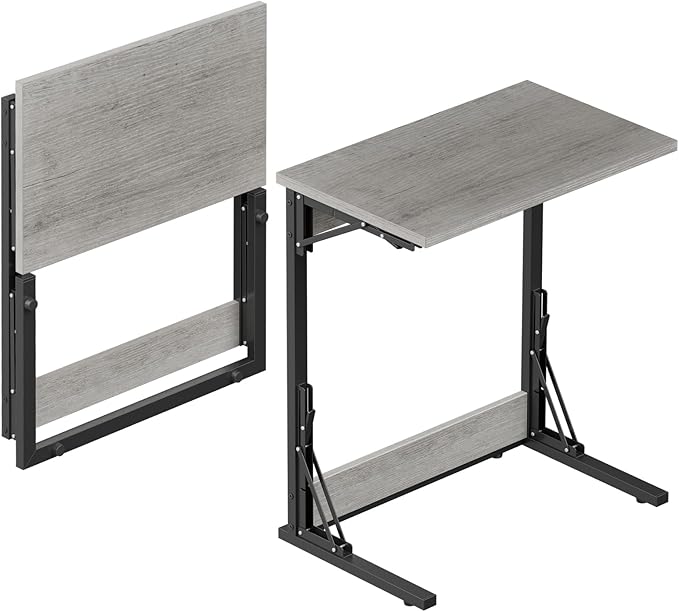 Tatub Folding TV Tray Table Set of 2, 24" Wide C-Shaped End Table for Couches, Small Sofa-Side Laptop Desk with Metal Frame for Living Room, Bedroom, Ivory White