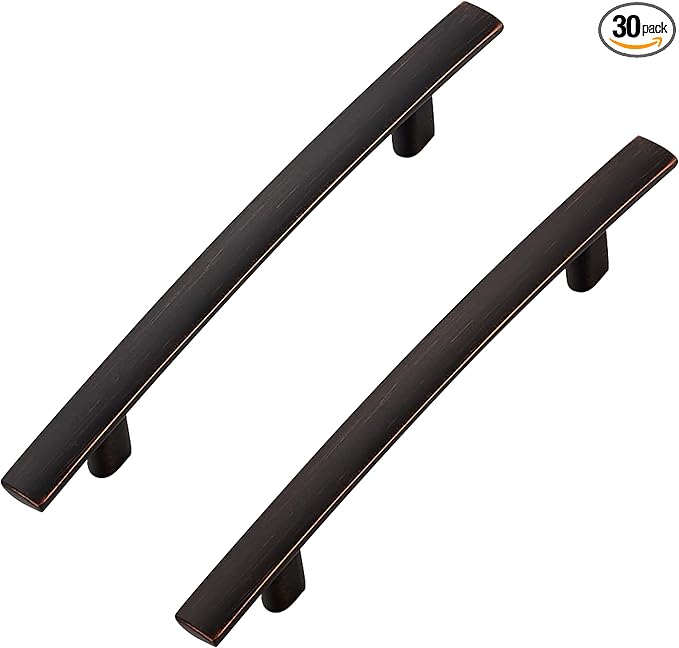 30 Pack Cabinet Handles 4" Hole Center - Curved Cabinet Pulls Oil Rubbed Bronze Drawer Pulls for Kitchen Cupboard Solid Hardware for Dresser Drawer Arch Hardware