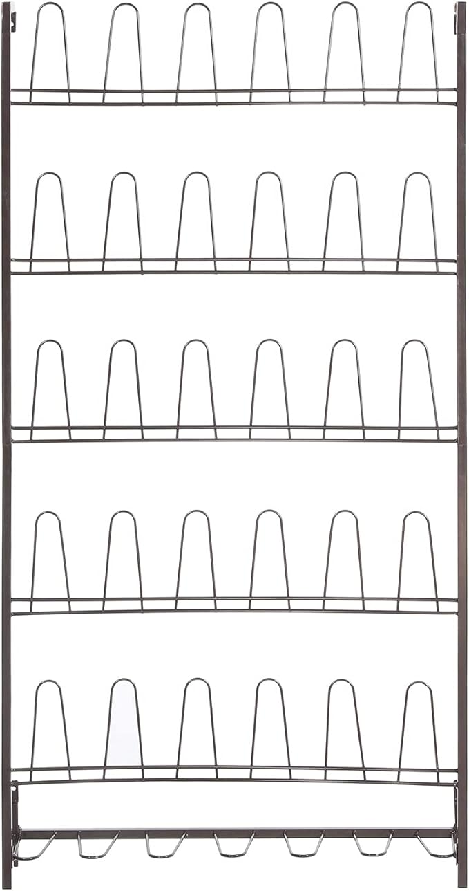 MyGift 5-Tier Wall Mounted Dark Brown Metal 18 Pair Boot and Shoe Storage Rack Organizer Stand