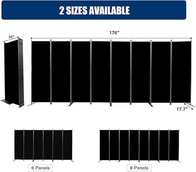 Room Divider and Folding Privacy Screens， 8 Panel Wide Room Divider Wall Screen for Room Separtition, Partition Room Dividers Fabric Panel Wall Dividers Freestanding for Office, Bedroom, Studio Dorm