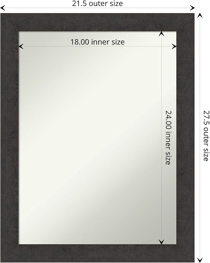 Amanti Art Brown Bathroom Mirror for Over Sink, 30x24 Rustic Plank Espresso Rectangle Vanity Mirror, Medium Country Rustic Frame, Hangs Horizonally and Vertically, Bathroom Wall Decor, Non-Beveled