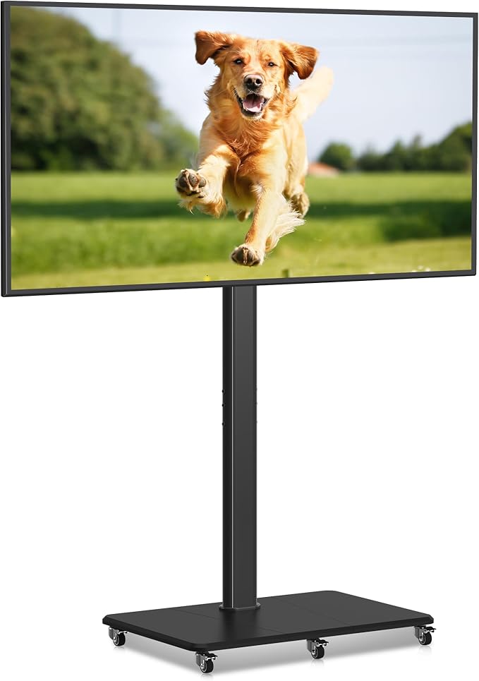 Tall Floor TV Stand for 32-75" TV Portable Rolling TV Cart with Wheels Height Adjustable with Wood Base, Holds up to 88 lbs, Max VESA 600x400mm TS005HB