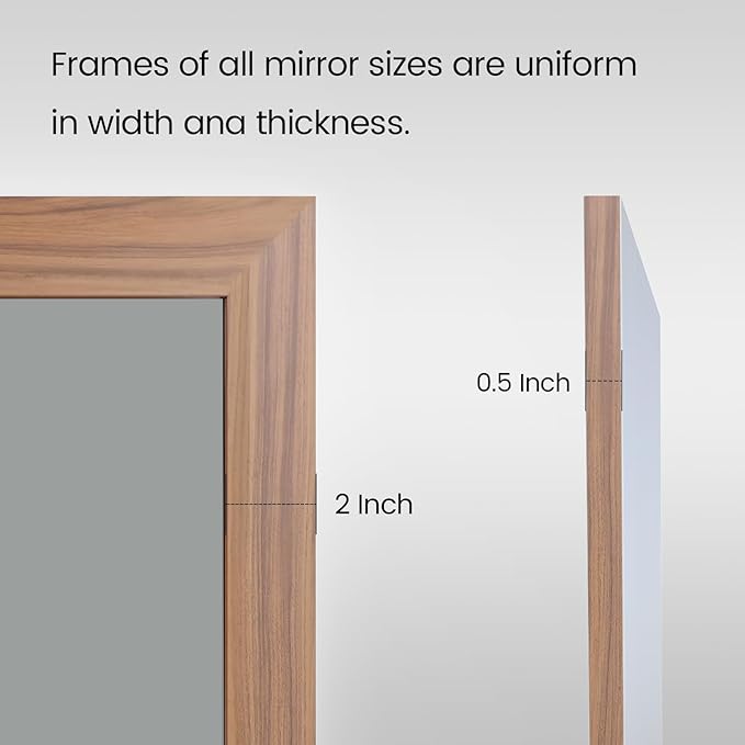 Amorho Bathroom Mirror, 40x36 Inch Wall Mirror, Walnut Wood Grain Metal Framed, Anti-Rust, Hang Horizontally/Vertically, Suitable for Bedroom, Farmhouse, Bathroom, Decorative