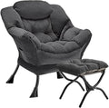 Lazy Chair with Folding Ottoman Modern Large Accent Chair,Contemporary Lounge Leisure Sofa Chair with Armrests Upholstered Sofa Armchair Reading Chair for Bedroom,Dorm & Office (Dark Grey-f)