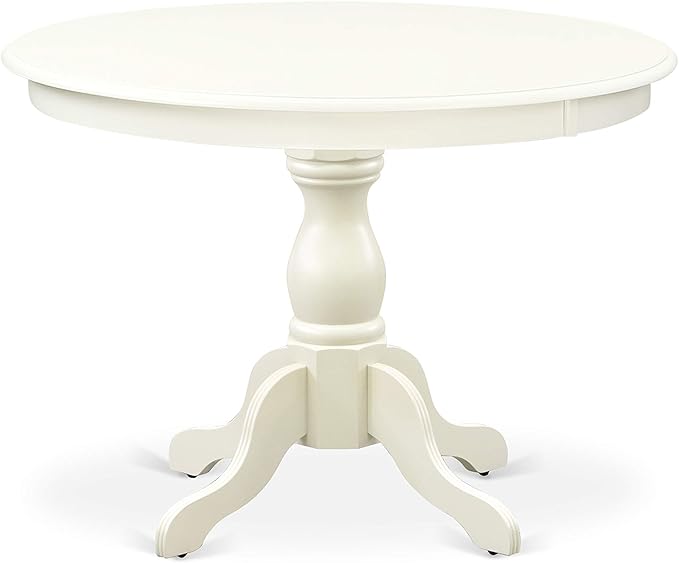 East West Furniture HBNF3-LWH-W 3 Piece Dining Room Furniture Set Contains a Round Kitchen Table with Pedestal and 2 Dining Chairs, 42x42 Inch, Linen White