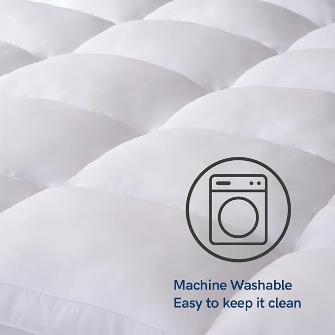 ELEMUSE Full Mattress Topper for Back Pain, Extra Thick Mattress Pad Cover, Plush Soft Pillowtop with Elastic Deep Pocket, Overfilled Down Alternative Filling