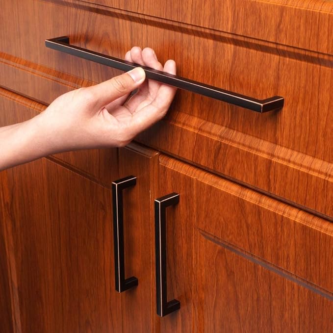 KOOFIZO Solid Square Bar Cabinet Handle - Oil Rubbed Bronze Furniture Pull, 12.6 Inch/320mm Screwhole Distance, 1-Piece for Kitchen Cupboard Door, Bedroom Dresser Drawer, Bathroom Wardrobe Hardware