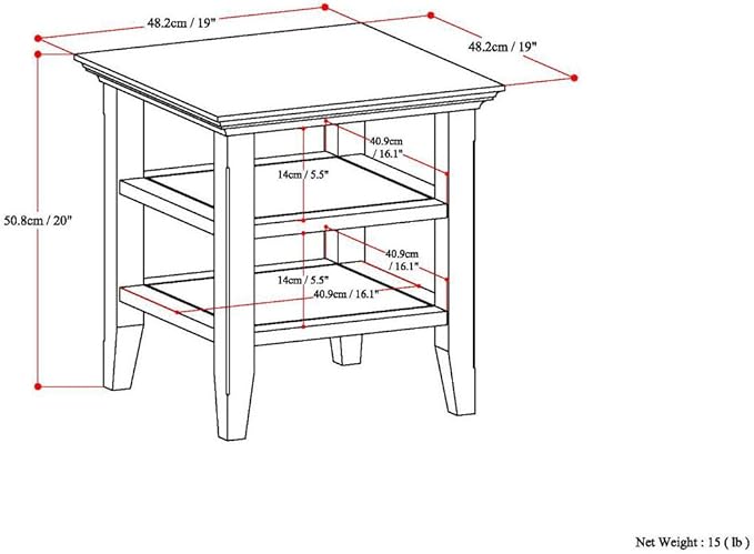 SIMPLIHOME Acadian SOLID WOOD 19 inch Wide Square Transitional End Table in Black for the Living Room and Bedroom