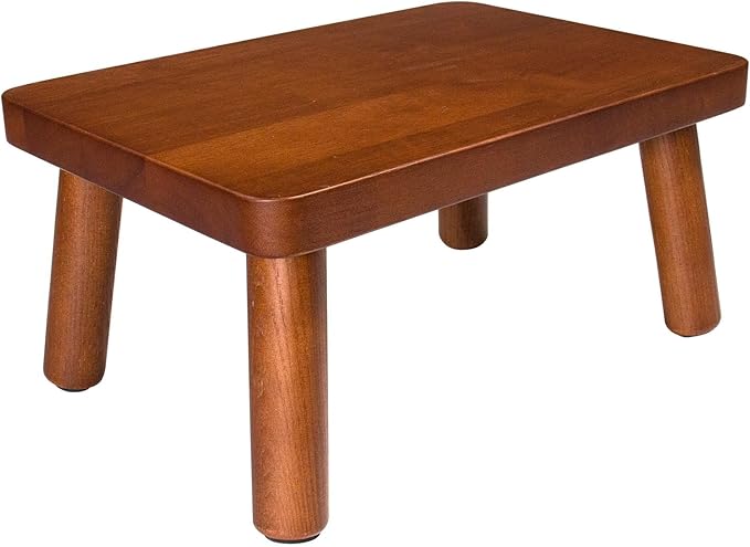 Wooden Step Stool, Foot Stool with Non-Slip Mat, One Step Stool, Small Stool for High Beds, Office, Bedroom, Bathroom (Brown, Small)