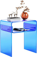 Clear Acrylic End Table 2-Tier Bedside nightstand for Living Room Bedroom Home Decor (Blue)