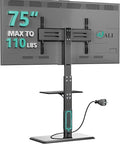 WALI Floor TV Stand with Power Outlet & AV Shelf, Tall TV Stand Mount for 32-75 inch TV up to 110 lbs, Swivel and Height Adjustable TV Stands with Wood Base for Bedroom, Office(TVDVD-6P), Black