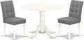 East West Furniture DLAS3-WHI-41 3 Piece Dining Table Set consists A Wooden Table and 2 Platinum Gray Polyester Fabric Kitchen Chairs with Stylish Back- Linen White Finish