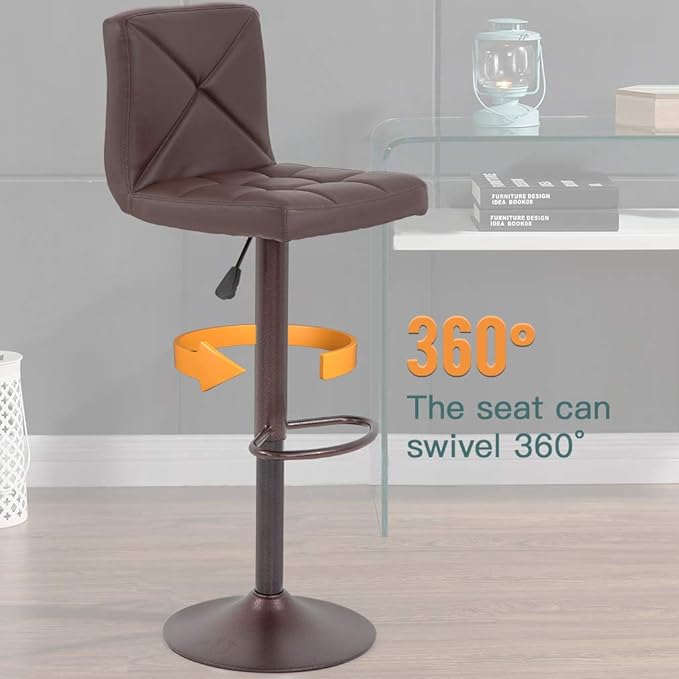 BestOffice Bar Stools Set of 2, PU Leather Swivel Bar Stools Kitchen Counter Height Bar Chairs with Hydraulic Adjustable for Kitchen, Dining Room and Restaurants
