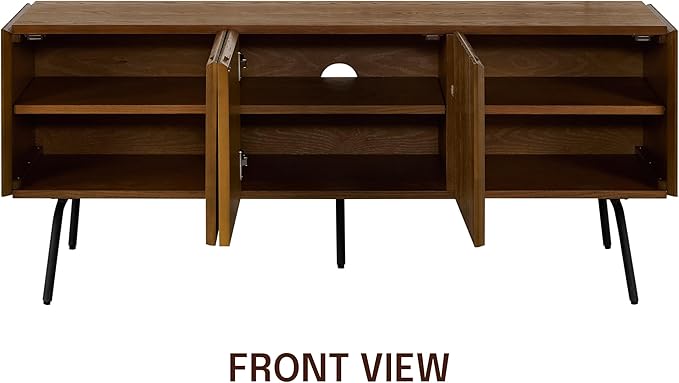 NTC Veil TV Stand with 3 Doors for TVs up to 60’’, Media Console with Vertical Groove Design and Metal Legs, Modern Entertainment Center for Living Room and Bedroom, Effortless Assembly, Rustic Oak
