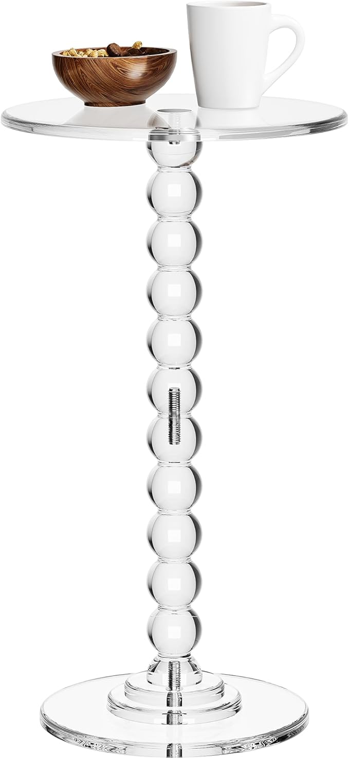 Acrylic Side Table, End Table Round Top with Solid Post for Living Room, Bedroom, Balcony, Easy Assembly (Clear) (Pedestal, Clear)