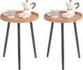 Tiita 2 Pack Rattan Round End Table Mental Side Table Nightstand/Small Wood Tables Accent Coffee Table with Wooden Tray for Living Room Bedroom Office Small Space