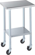 ROCKPOINT Stainless Steel Table for Prep & Work with Caster Wheels 18x24 Inches, NSF Metal Commercial Kitchen Heavy Duty Table with Adjustable Under Shelf and Table Foot for Restaurant, Home and Hotel