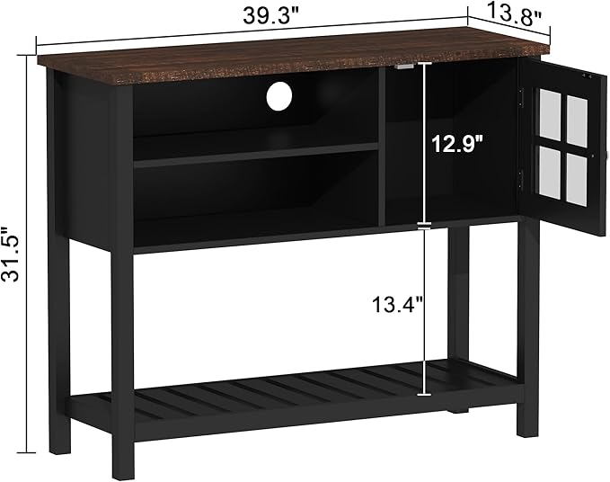 ChooChoo Farmhouse Coffee Bar Cabinet, Buffet Cabinet with Storage, Sideboard Buffet with Glass Door, Console Table for Kitchen, Hallway, Entrance, Black