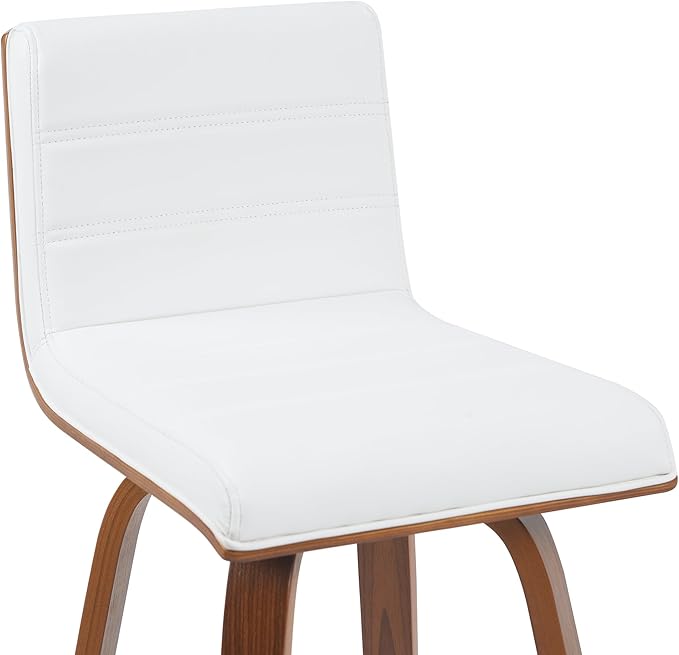 Vienna Modern Swivel Bar Height Stool with Snow White Faux Leather Seat and Walnut Finished Wood Frame Set of 3