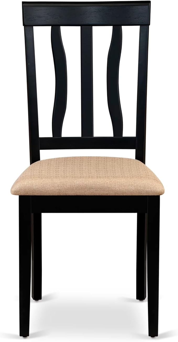 East West Furniture DLAN3-BLK-C 3 Piece Dining Table Set for Small Spaces Contains a Round Dining Room Table with Dropleaf and 2 Linen Fabric Upholstered Chairs, 42x42 Inch, Black