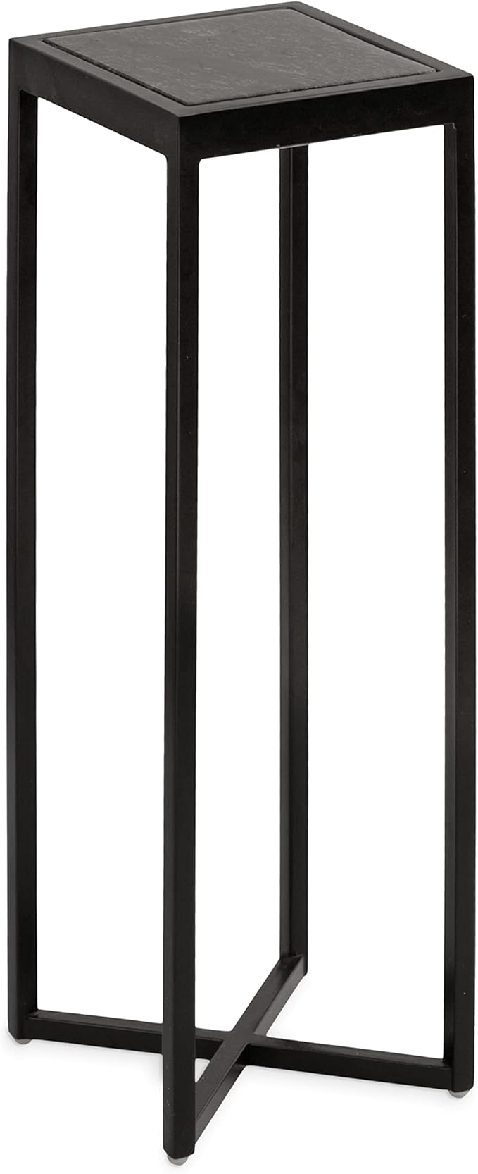 Kate and Laurel Jaspur Modern Square Drink Table, 7 x 7 x 21, Black and Black Marble, Decorative Contemporary Accent Table for Stylish Display and Storage
