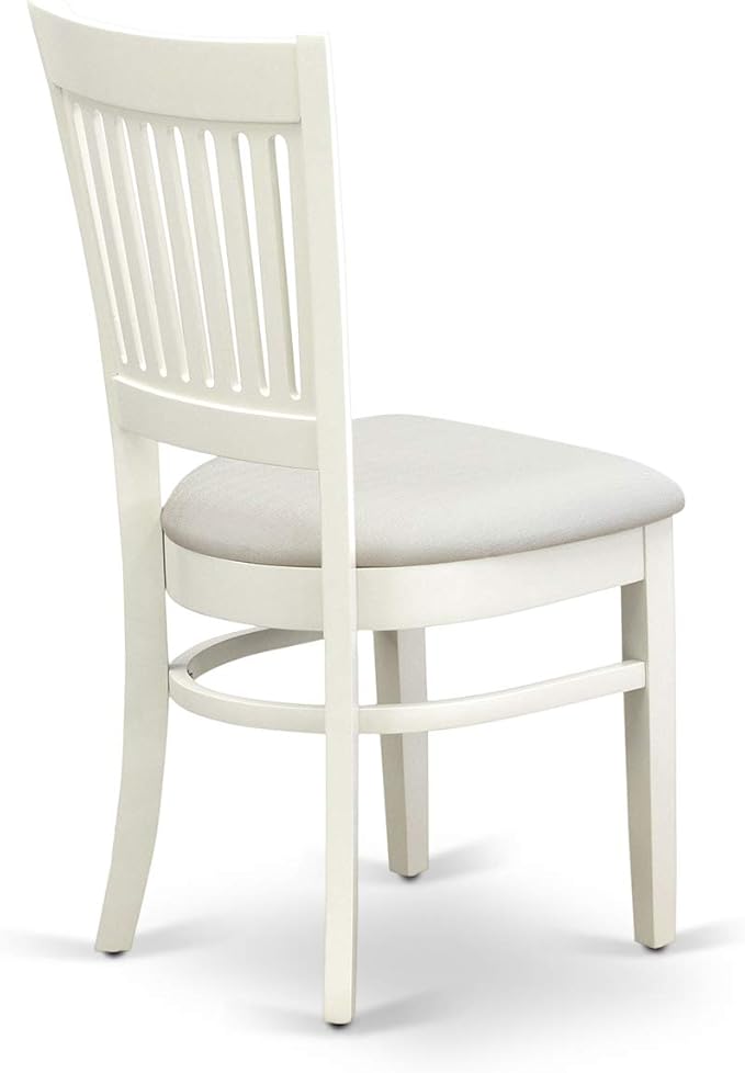 East West Furniture BOVA3-LWH-C 3 Piece Dining Room Furniture Set Contains a Round Dining Table and 2 Linen Fabric Upholstered Chairs, 42x42 Inch, Linen White