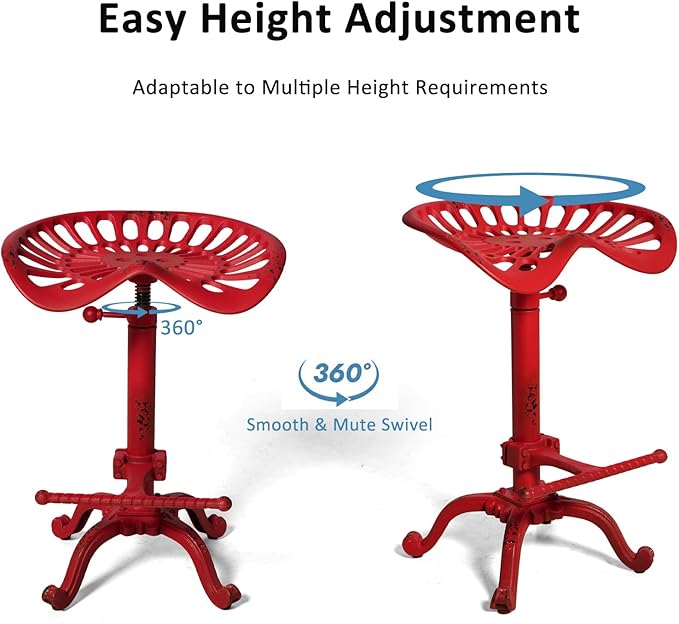 Industrial Tractor Seat Bar Stools Rustic Swivel Metal Saddle Seat Kitchen Counter Island Stool Vintage Dining Chair Farmhouse Coffee Stool Retro Office Guest Seating 19.7-26.8inch Height Adjustable