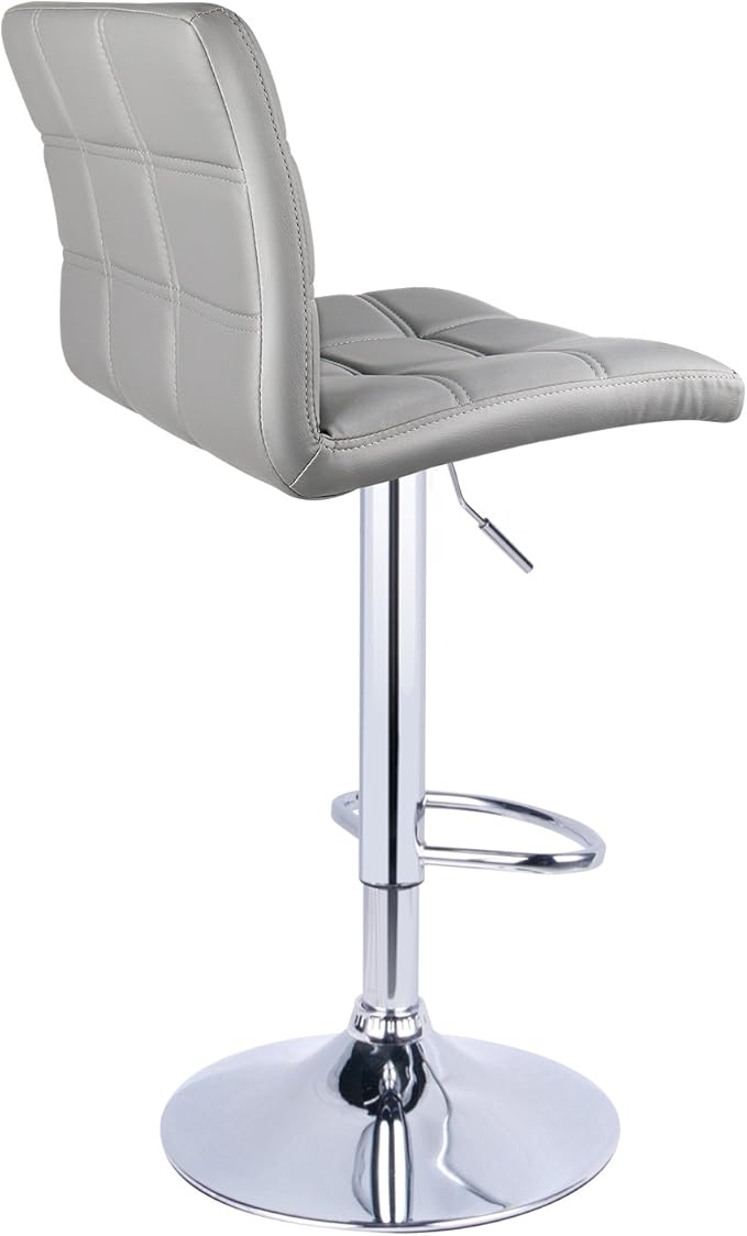 Leopard Modern Square Back PU Leather Adjustable Bar Stools with Back, Set of 2, Counter Height Swivel Stool (Light Grey)