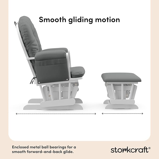 Storkcraft Premium Hoop Glider & Ottoman (White/Gray) — GREENGUARD Gold Certified Nursery Glider, Solid Wood Craftsmanship, Smooth-Gliding Nursery Chair and Ottoman, Award-Winning