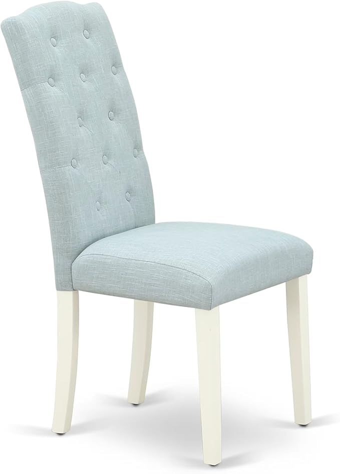 East West Furniture V027CE215-6 6 Piece Dining Room Table Set Contains a Rectangle Kitchen Table with V-Legs and 4 Baby Blue Linen Fabric Parson Chairs with a Bench, 40x72 Inch, Multi-Color