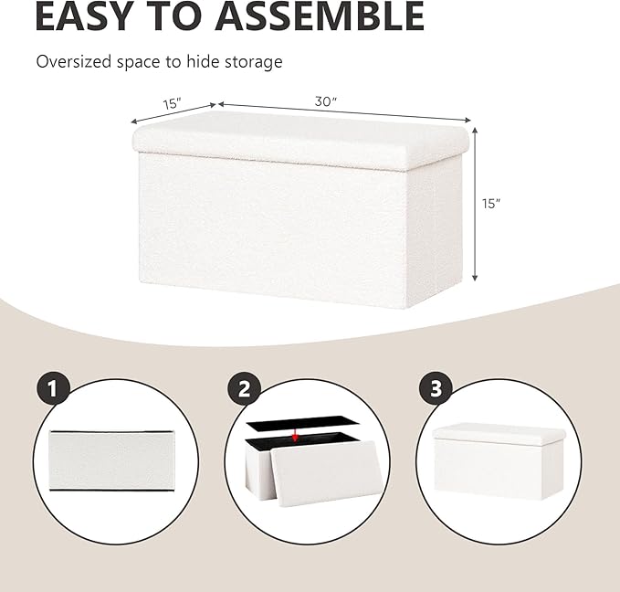 30.1" Storage Ottoman Bench - Foldable Foot Rest Stool Bedroom Bench for Living Room, Entryway-White