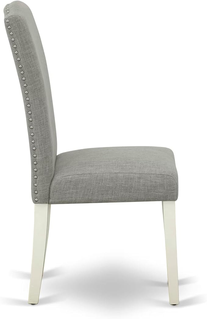 East West Furniture V027EN206-9 9 Piece Dining Room Set Includes a Rectangle Kitchen Table with V-Legs and 8 Dark Shitake Linen Fabric Upholstered Chairs, 40x72 Inch, Multi-Color