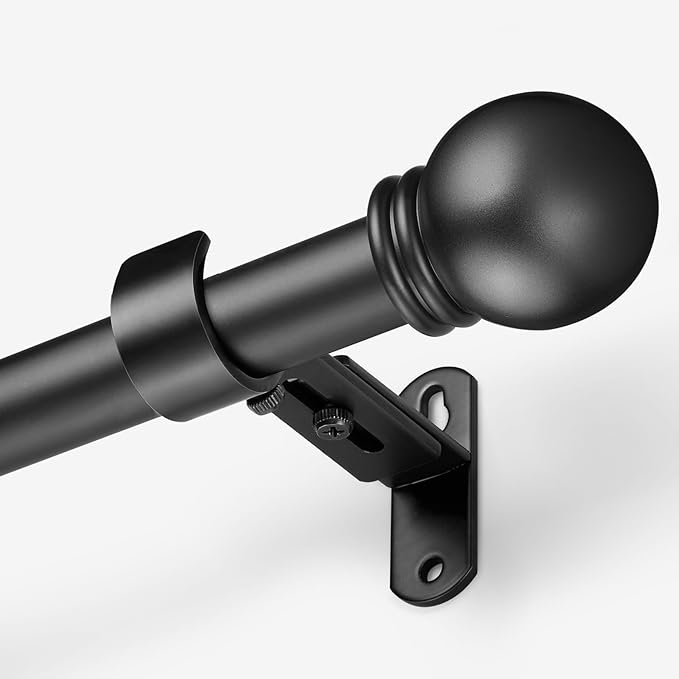 Curtain Rods for Windows 16 to 150 Inches, Curtain Rod Max Adjustable Length of 160 IN, 6/8" Diameter Drapery Rods Round Finials, Black, Pack of 1