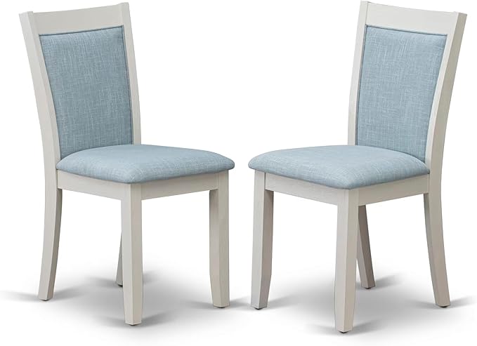 East West Furniture V077MZ015-6 6 Piece Dining Table Set Contains a Rectangle Dining Room Table with V-Legs and 4 Baby Blue Linen Fabric Parson Chairs with a Bench, 40x72 Inch, Multi-Color