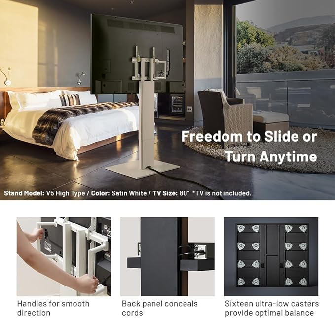 WALL V5 Low Type | Minimalist Rolling TV Stand for 32–80 Inch | Satin Black | Portable, Space Saving, Height Adjustable, No Drill | for Living Room and Bedroom | Japan-Engineered Design