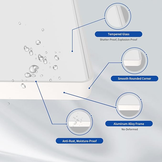 WEER White Bathroom Mirror 24X36 Inch, Rounded Rectangle White Metal Frame Mirror, Matte White Bathroom Vanity Mirror with Tempered Glass, Anti-Rust, Hangs Horizontally or Vertically