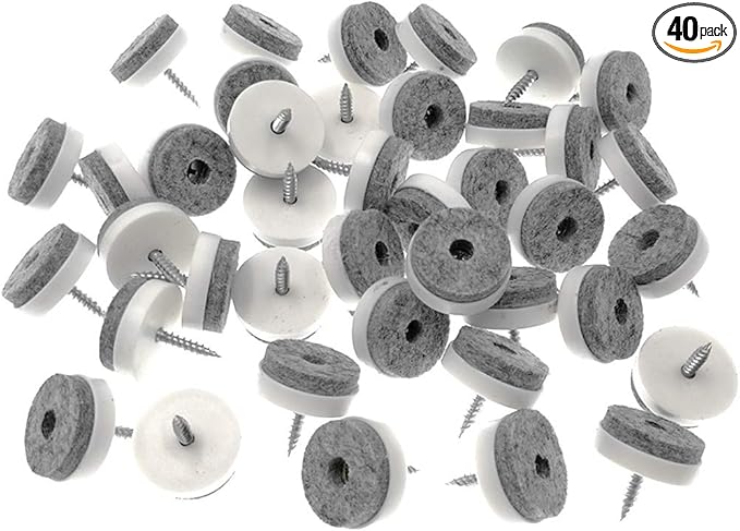 ALIMITOPIA 40pcs Screw-on Furniture Felt Pad Chair Glide Slider Hardwood Floor Protector for Wooden Leg Feet of Chair Table Furniture(Φ28mm or 1.1";White)