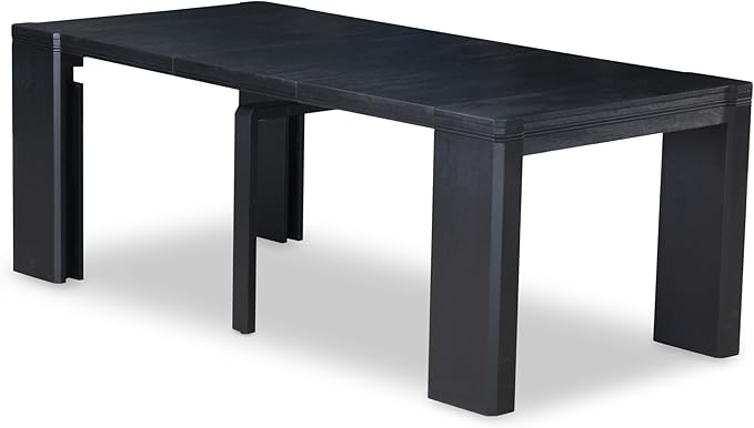 X07EL-BC6-35 - 10-Pc Kitchen Table Set a Rectangular Dining Table with a coffee Table wooden Bench & 7 Doeskin Linen Fabric Dining Chair, 39x120 Inch, Wire Brushed Black