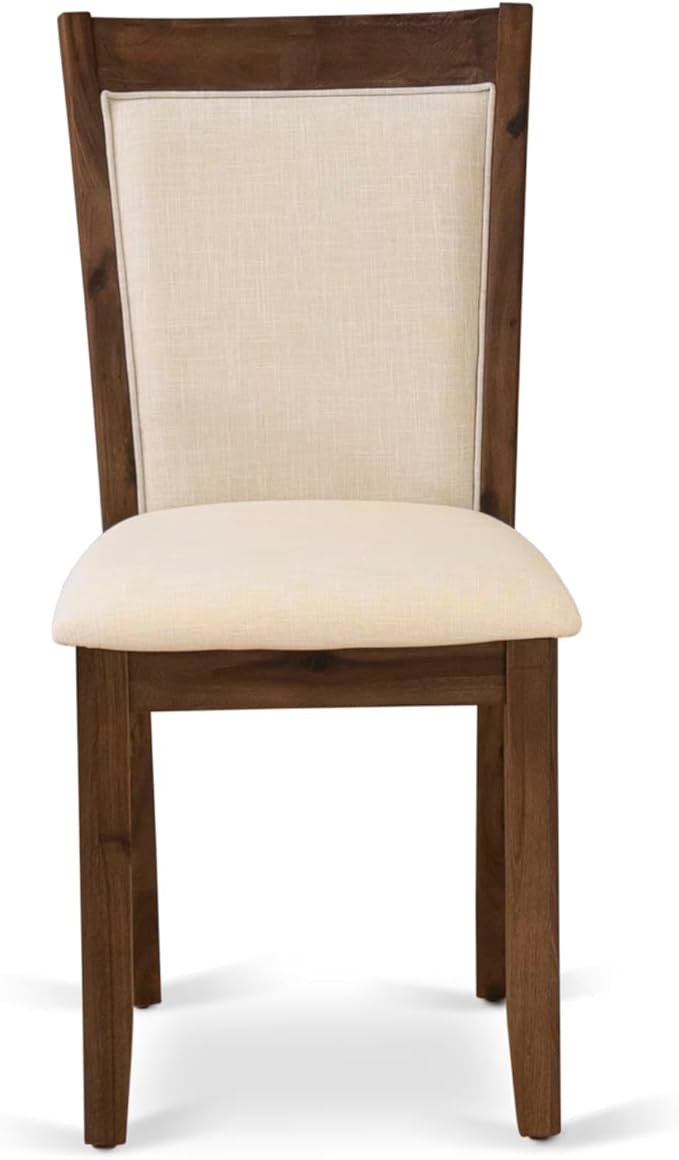 East West Furniture V797MZN32-7 7 Piece Modern Dining Table Set Consist of a Rectangle Wooden Table with V-Legs and 6 Light Beige Linen Fabric Parsons Dining Chairs, 40x72 Inch, Multi-Color