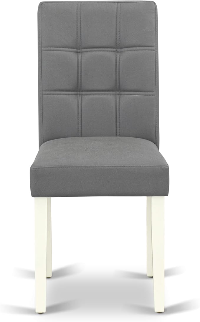 East West Furniture VAAS7-LWH-41 7 Piece Modern Dining Table Set contain A Dinner Table and 6 Platinum Gray Polyester Fabric Wooden Chairs with Stylish Back- Linen White Finish