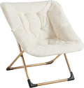 Comfy Oversized Saucer Chair, Soft Faux Fur Reading Lounge Chair for Adults, Stable X-Large Metal Frame and Non-Slip Pad, Foldable Cozy Chairs for Bedroom, Living Room, Dorm, Office, Beige