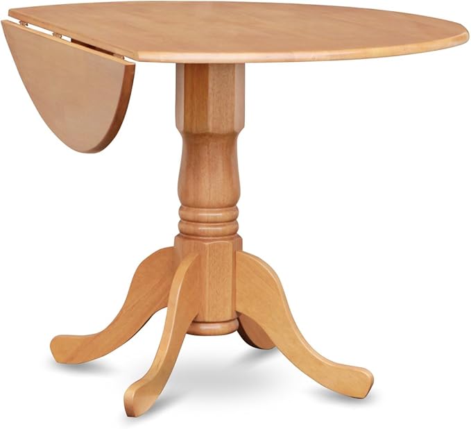East West Furniture DLAN5-OAK-C 5 Piece Kitchen Table Set for 4 Includes a Round Dining Room Table with Dropleaf and 4 Linen Fabric Upholstered Dining Chairs, 42x42 Inch, Oak